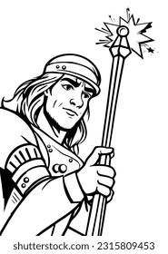 Cartoon Character Drawing for a medieval knight soldier warrior costume tale coloring page ready for print vector art
