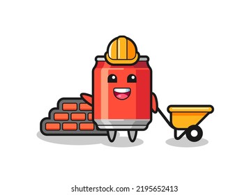 Cartoon character of drink can as a builder , cute style design for t shirt, sticker, logo element