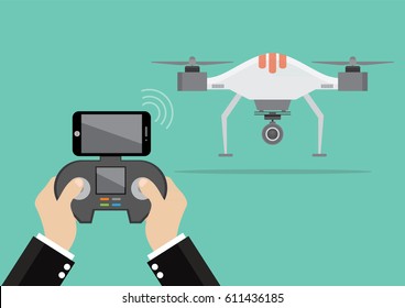 Cartoon character, Drone and remote control., vector eps10