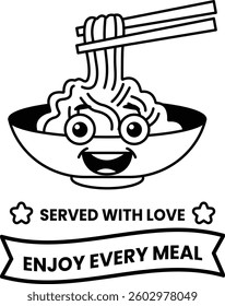 A cartoon character is eating noodles with chopsticks
