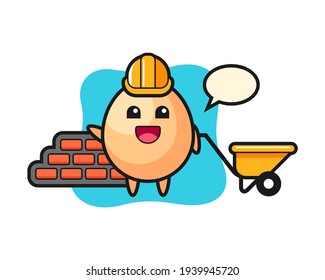 Cartoon character of egg as a builder