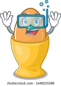 cartoon character of egg cup wearing Diving glasses