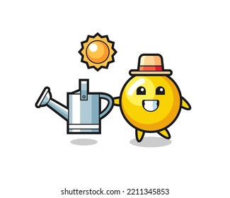 Cartoon character of egg yolk holding watering can , cute design
