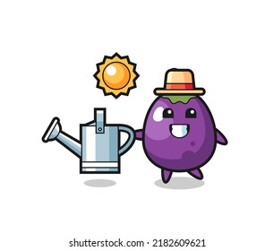 Cartoon character of eggplant holding watering can , cute style design for t shirt, sticker, logo element