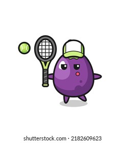 Cartoon character of eggplant as a tennis player , cute style design for t shirt, sticker, logo element