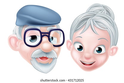 Cartoon character elderly couple senior citizen pensioner grandparents OAP older couple man and woman
