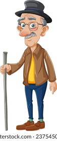 Cartoon character of an elderly man with a walking stick