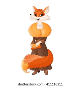Cartoon character of elegant fox with chic handbag vector illustration