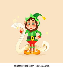 Cartoon Character Elf In Green Holding his List 