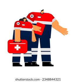 Cartoon character of emergency medical technician on isolated background.