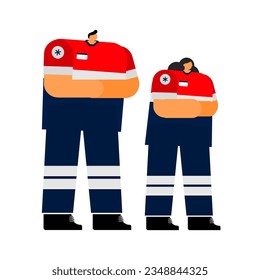 Cartoon character of emergency medical technician on isolated background.
