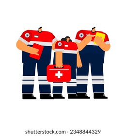 Cartoon character of emergency medical technician on isolated background.