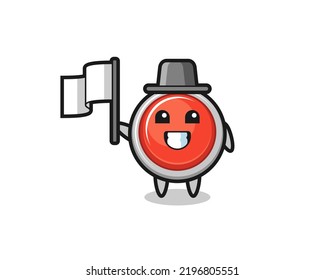 Cartoon character of emergency panic button holding a flag , cute design