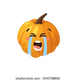 Cartoon Character Emoji  Pumpkin. Hand drawn stylish vegetable. Vector  drawing fresh organic food Emoticon. Summer Vegan Illustration Spice Season