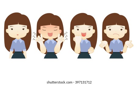Cartoon character emotions faces on White background.- vector illustration