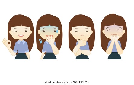 Cartoon character emotions faces on White background.- vector illustration