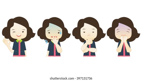 Cartoon character emotions faces on White background.- vector illustration