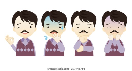 Cartoon character emotions faces on White background.- vector illustration