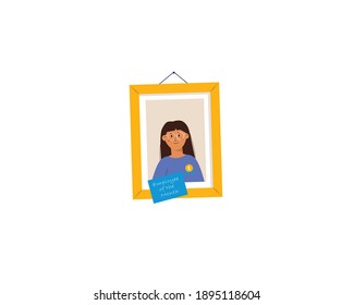 Cartoon character, employee of the month isolated on white background. Colorful cute vector illustration in flat style.