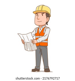 Cartoon Character Engineer Man Holding Plan Stock Vector (Royalty Free ...