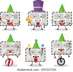 Cartoon character of envelope with various circus shows