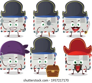 Cartoon character of envelope with various pirates emoticons