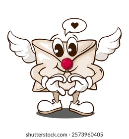  cartoon character envelope with wings, with hands in the shape of a heart