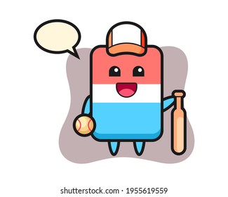 Cartoon character of eraser as a baseball player, cute style design for t shirt, sticker, logo element