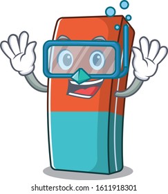 cartoon character of eraser wearing Diving glasses