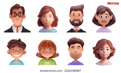 Cartoon character face 3d vector icon set - Shutterstock ID 2266180087