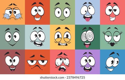 Cartoon character face expression facial emoticon isolated set. Vector flat graphic design illustration