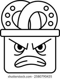 A cartoon character with a face and a frowning expression