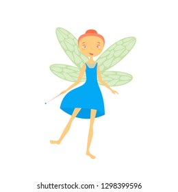 Cartoon Character Fairiy Girl Cute Fantasy Magic Lady with Wings Concept Element Flat Design Style. Vector illustration