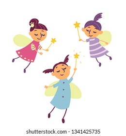 Cartoon character fairy set isolated on white background vector