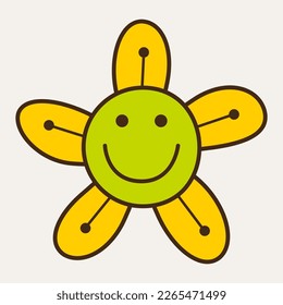 Cartoon character, fairy tale book. Colored shape, tiny, flower positive. Bright figure, social media, funny icon. Isolated on white
