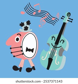  cartoon character of fantasy musical instrument.