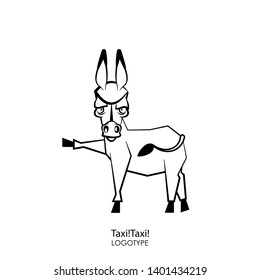 Cartoon character farm animal. A funny, cool, serious donkey stands with one leg up and grimaces against a white background. Vector illustration. Catches a taxi.