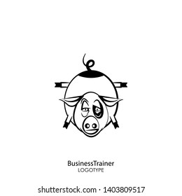 Cartoon character farm animal. Funny cool pig posing standing on its front legs against a white background. Vector illustration. Fitness or business coach.
