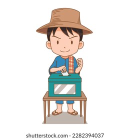 Cartoon character of a farmer casting a ballot.