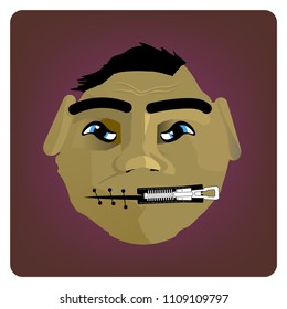 Cartoon character with fastened lips.