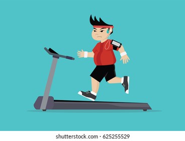 Cartoon character, Fat man running on a treadmill.,vector eps10