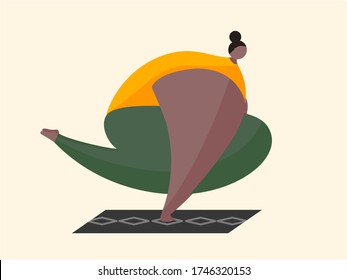 Cartoon character fat woman yoga and meditation relax time ,safe and calm stay at home 