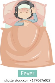Cartoon character with fever symptoms illustration