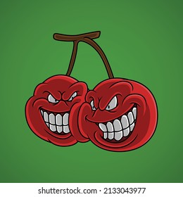 Cartoon character of fierce faced cartoon cherry fruit