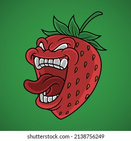 Cartoon character of fierce faced strawberry fruit