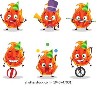 Cartoon character of fire with various circus shows