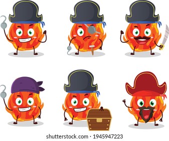 Caricatura de fuego con varios emoticonos piratas