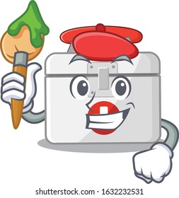 Cartoon character of first aid kit Artist with a brush