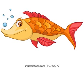 Cartoon Character Fish Isolated on White Background. Vector.