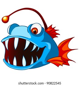 Caricatura de peces aislados en fondo blanco. Vector.